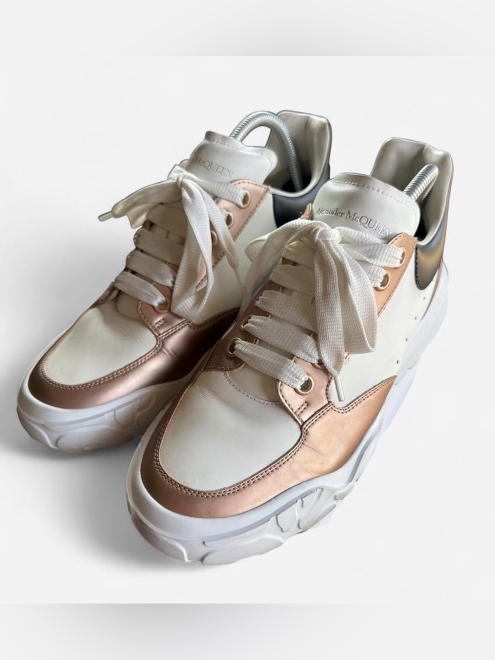 Alexander McQueen Court Trainer Rose Gold White Sneaker - Size 42 9 US